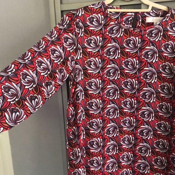 LOFT Long sleeve red floral print shift dress. Size XS - Picture 4 of 7